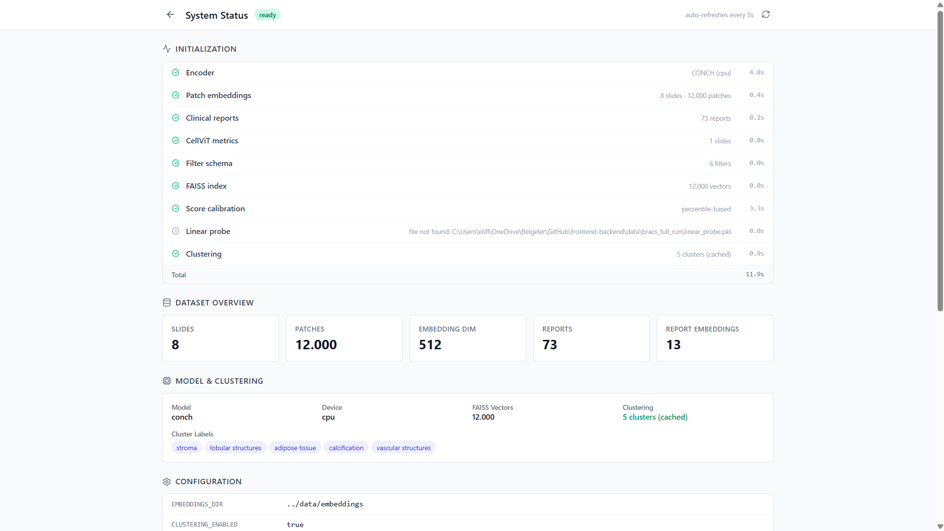 System Status Page screenshot